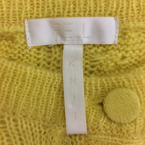 RE_L Womens Cropped Cardigan Sweater Cable Knit Wool Blend Button Up Yellow - Picture 5 of 6